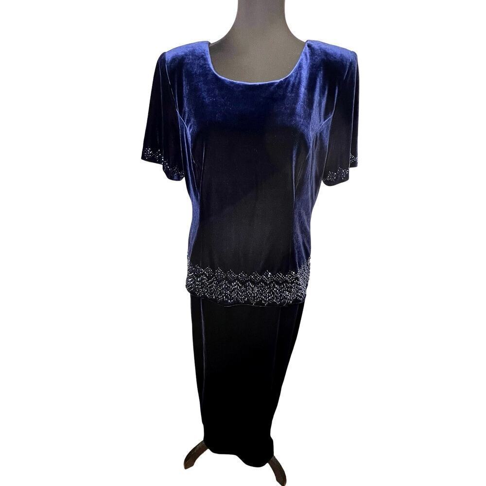 R&M Richard’s‎ By Karen Kwong Women’s Sz14 shimmering beaded maxi velvet dress
